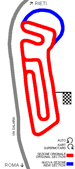 Miniautodromo La Mola. In rosso: sezione originale. In Blu: nuova sezione
